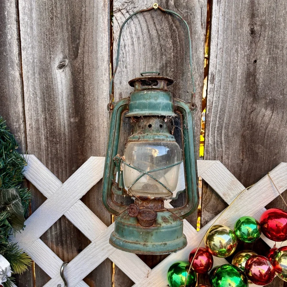 Vintage Green Oil Lantern Home Accent